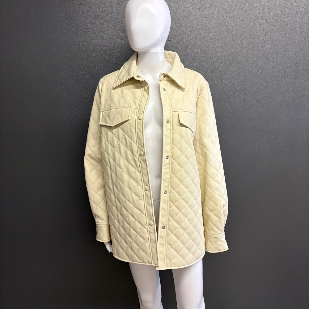 NWT BKE Buckle Women's M Cream Quilted Faux Leather Shacket Jacket Snap Front